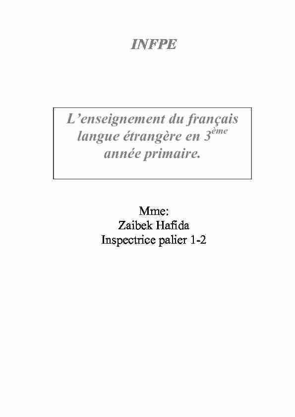 INFPE Lenseignement du français langue étrangère en 3 année