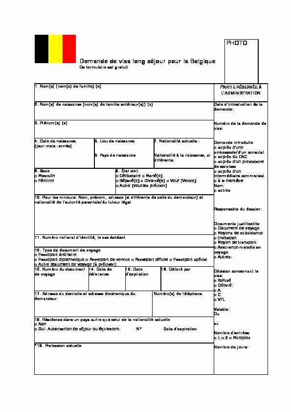 Formulaire de demande de visa long séjour pour la Belgique