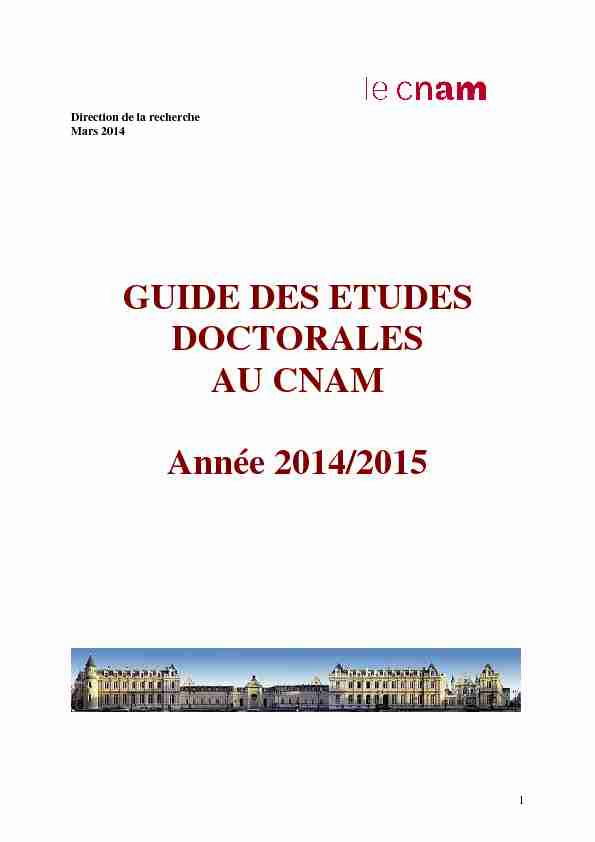 GUIDE DES ETUDES DOCTORALES AU CNAM Année 2014/2015