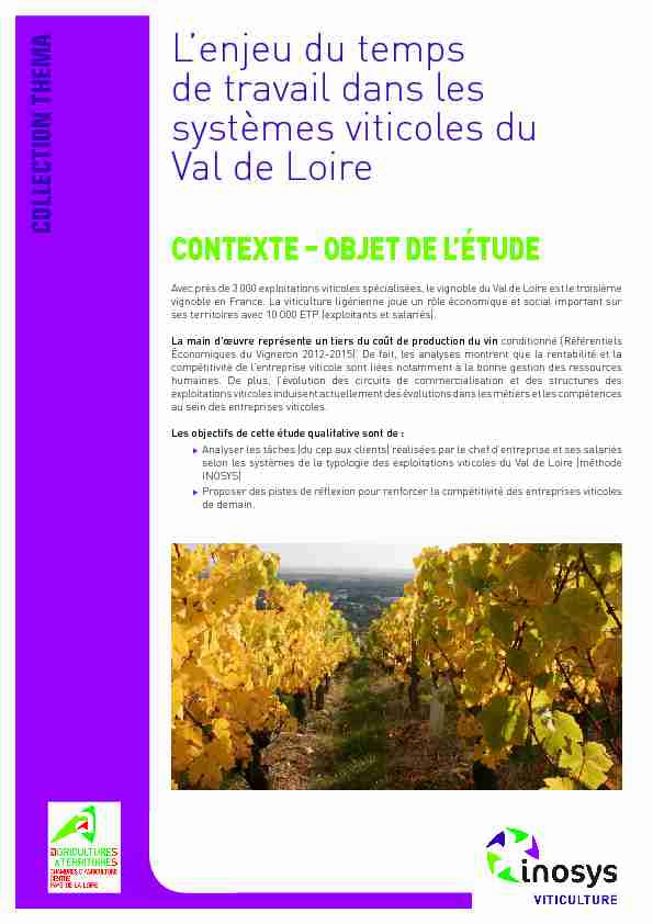 Lenjeu du temps de travail dans les systèmes viticoles du Val de Loire