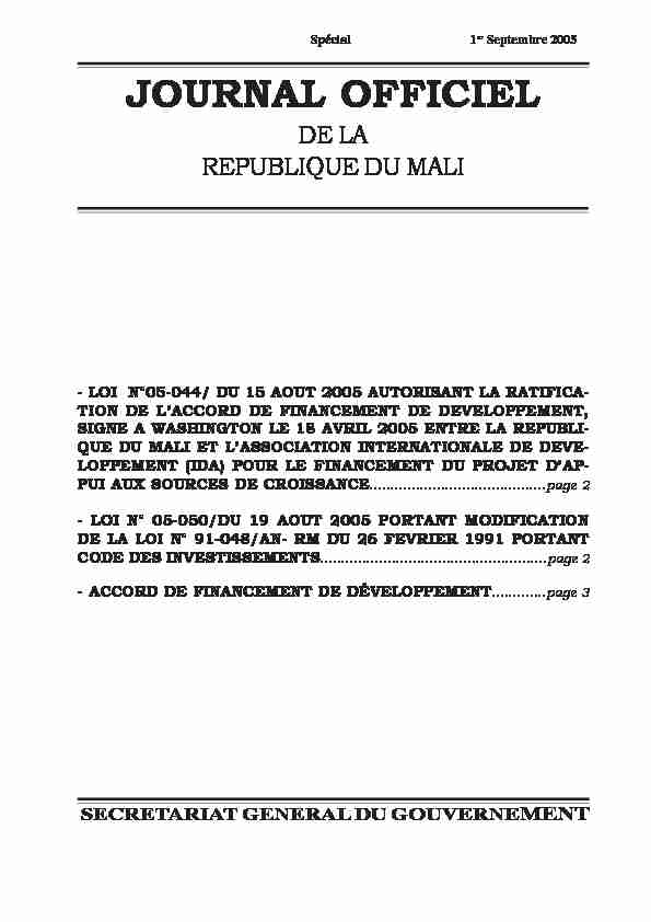 Journal officiel du Mali de lannee 2005