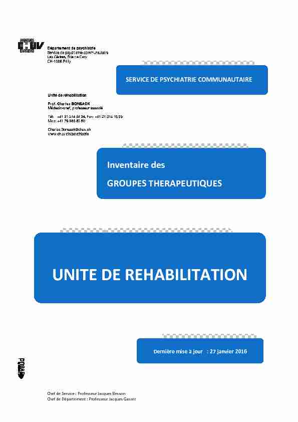 Inventaire Groupes thérapeutiques Unité de Réhabilitation - Hôpital