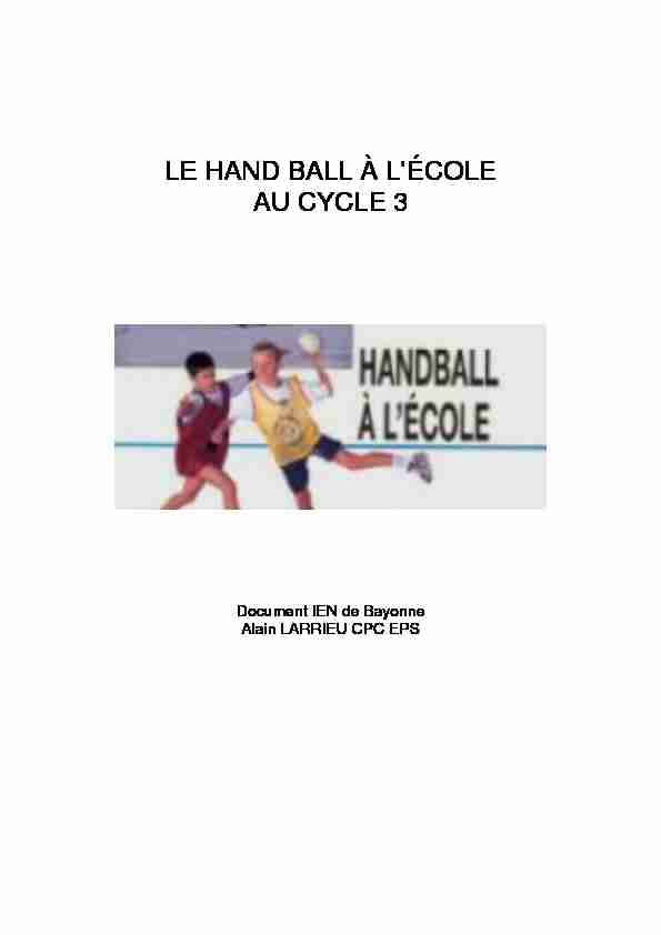 LE HAND BALL À LÉCOLE AU CYCLE 3