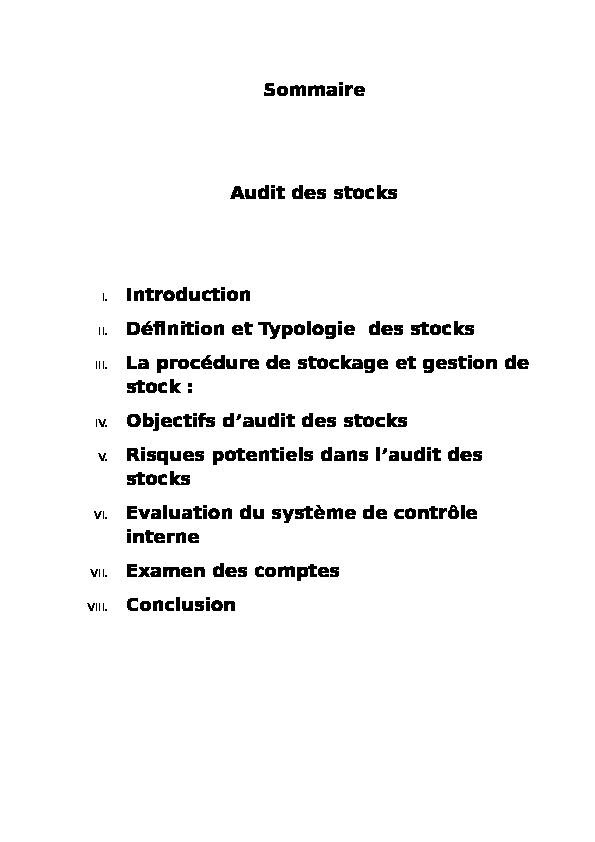 [PDF] Sommaire Audit des stocks Introduction Définition et Typologie des