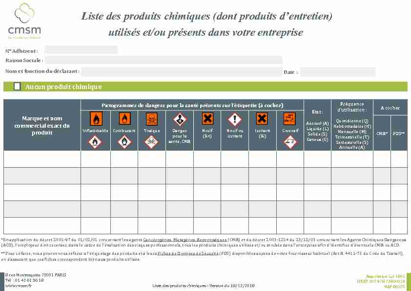 Liste des produits chimiques (dont produits d  - CMSM