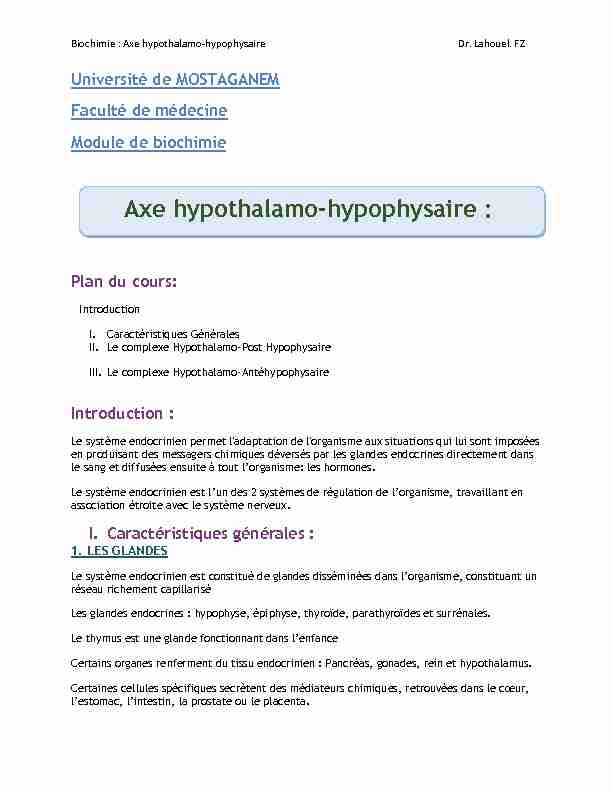 Axe hypothalamo-hypophysaire