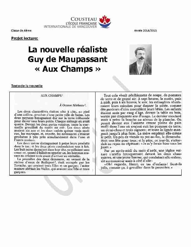 La nouvelle réaliste Guy de Maupassant « Aux Champs » - Projet