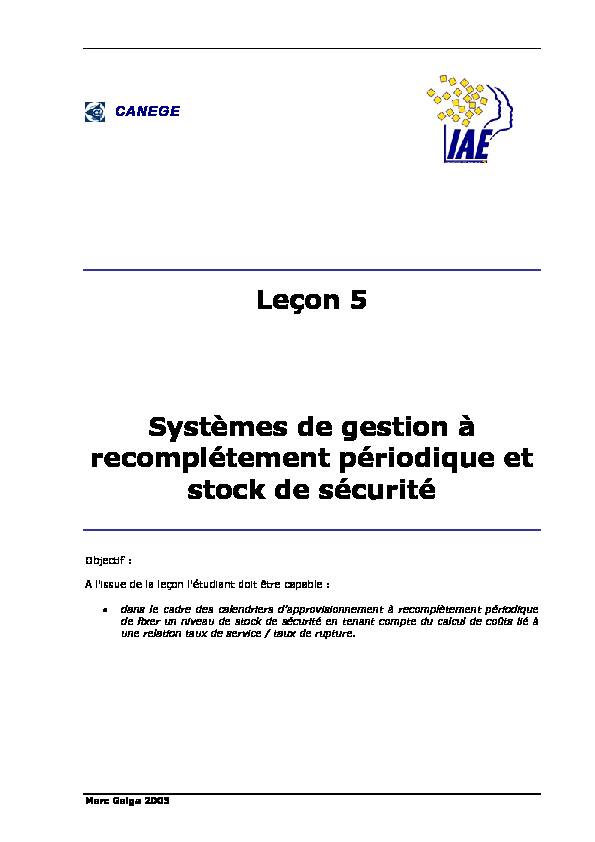 [PDF] Leçon 5 Systèmes de gestion à recomplétement  - AUNEGE