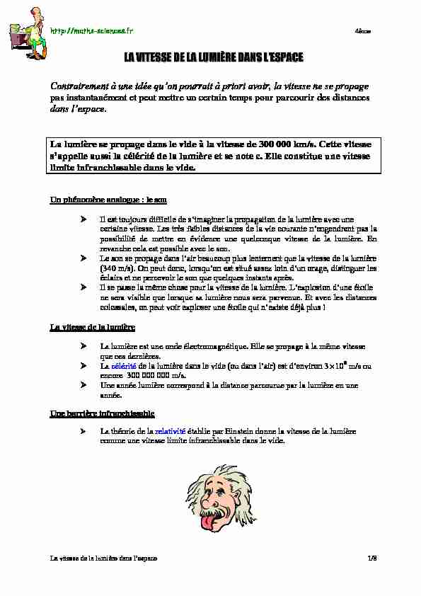[PDF] LA VITESSE DELA LUMIÈREDANSLESPACE - Maths - Sciences