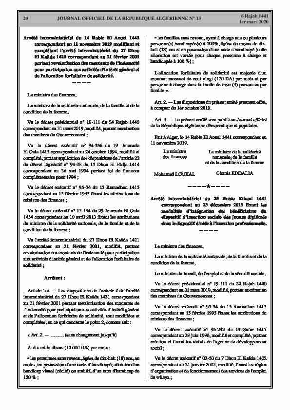 20 JOURNAL OFFICIEL DE LA REPUBLIQUE ALGERIENNE N° 13