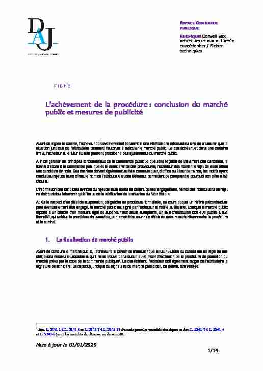 [PDF] Lachèvement de la procédure : conclusion du marché public et