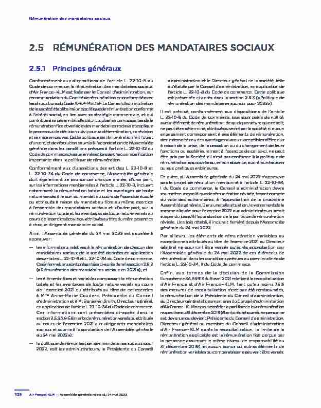 2.5 RÉMUNÉRATION DES MANDATAIRES SOCIAUX