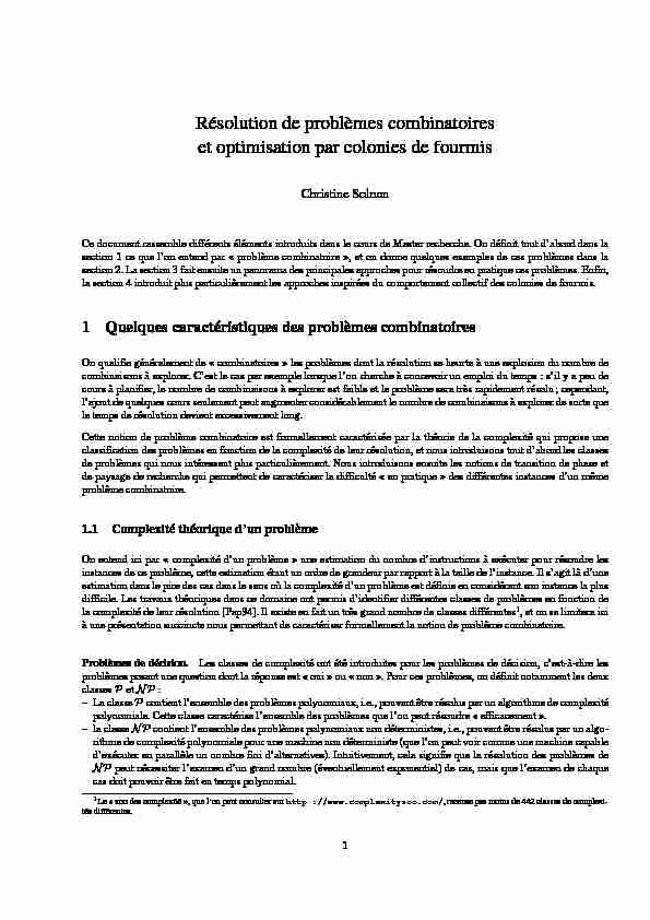 [PDF] Résolution de problèmes combinatoires et optimisation par  - CNRS