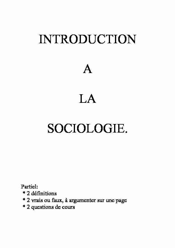 INTRODUCTION A LA SOCIOLOGIE