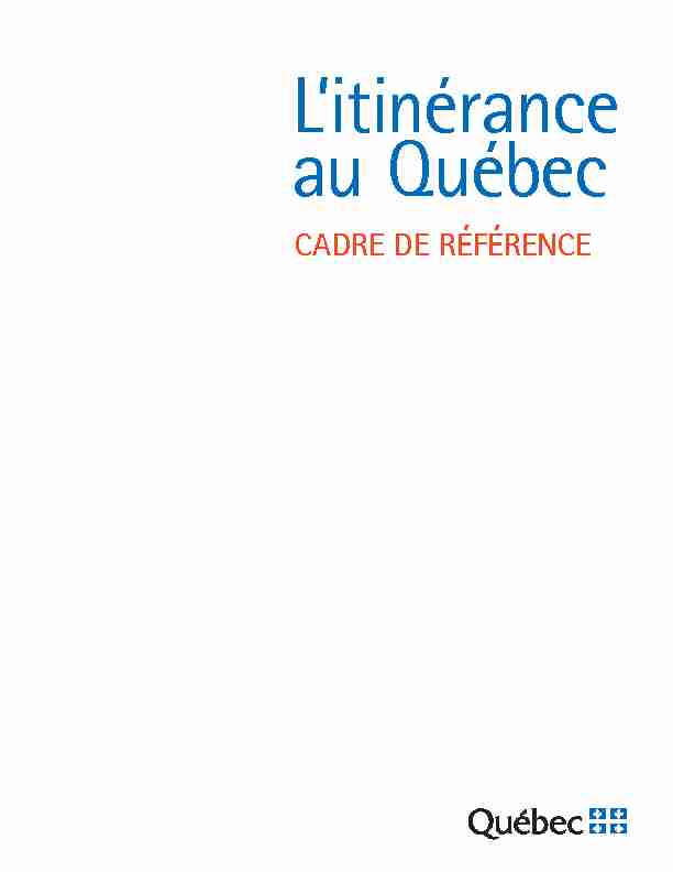 Litinérance au Québec Cadre de référence
