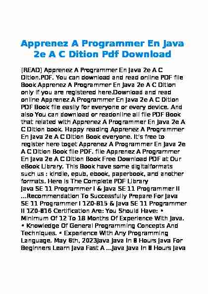Apprenez A Programmer En Java 2e A C Dition Pdf Download