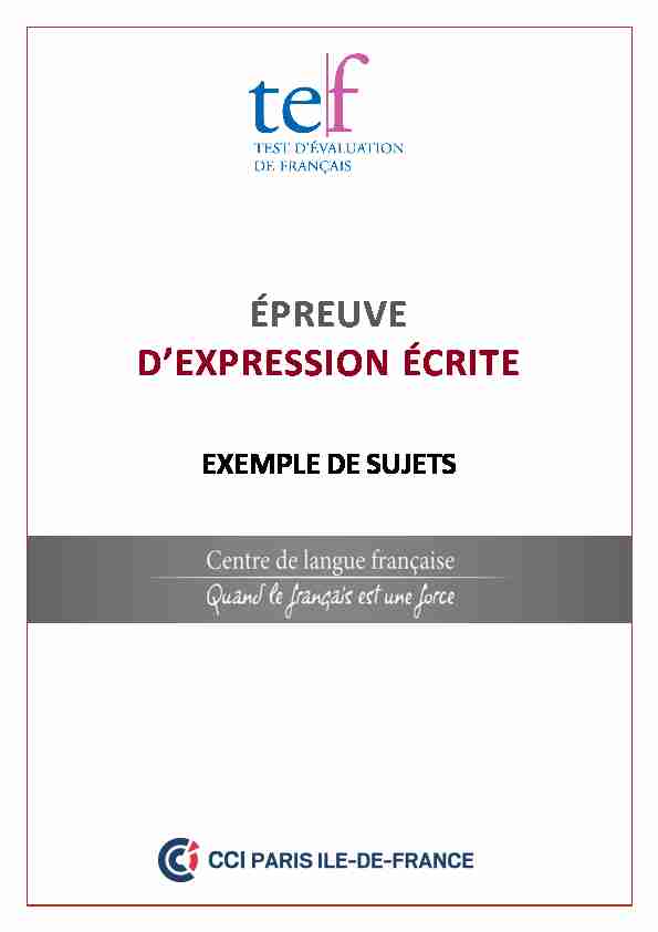 ÉPREUVE D’EXPRESSION ÉCRITE - Le français des affaires