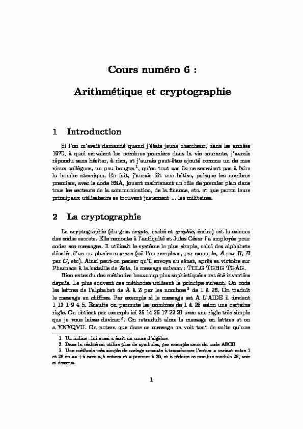 Cours numéro 6 : Arithmétique et cryptographie