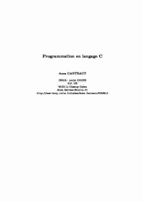 Programmation en langage C - Inria de Paris