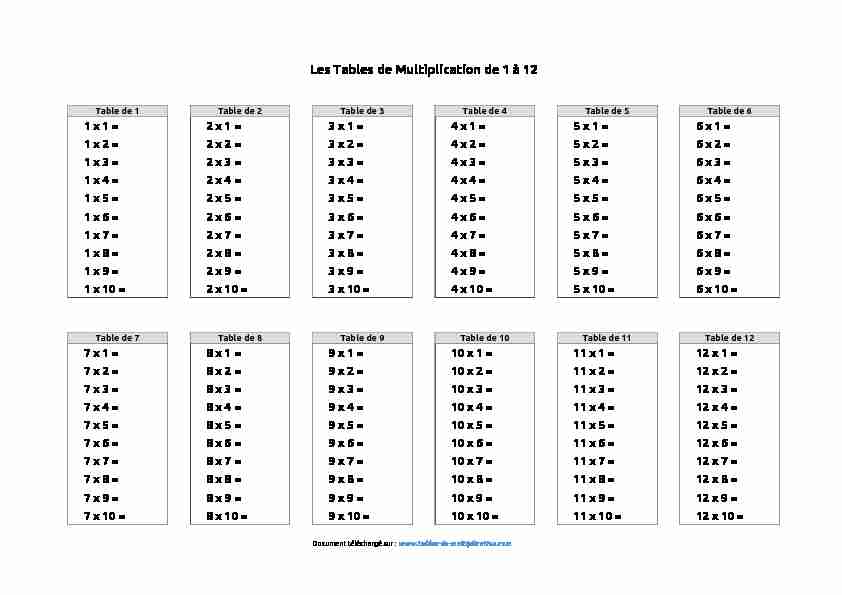 Les Tables de Multiplication de 1 à 12