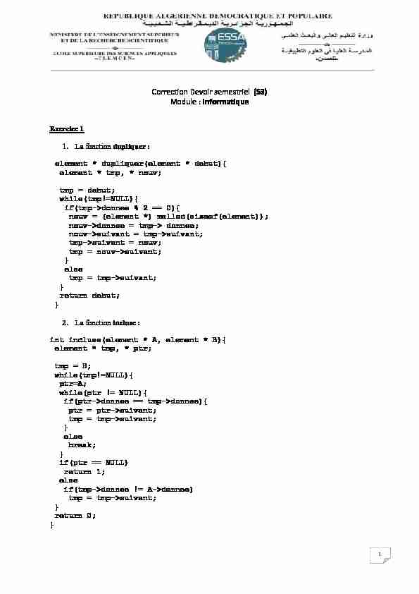[PDF] Correction Devoir semestriel (S3) Module : Informatique