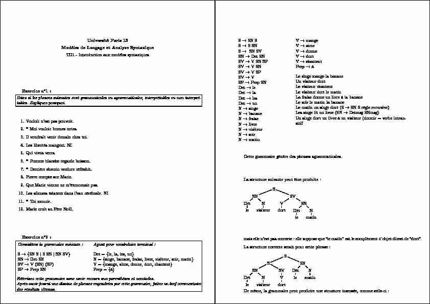 [PDF] Introduction aux modèles syntaxiques Exercice n°1 - LIPN