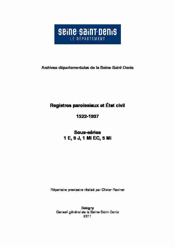Registres paroissiaux et État civil 1522-1937 Sous-séries 1 E