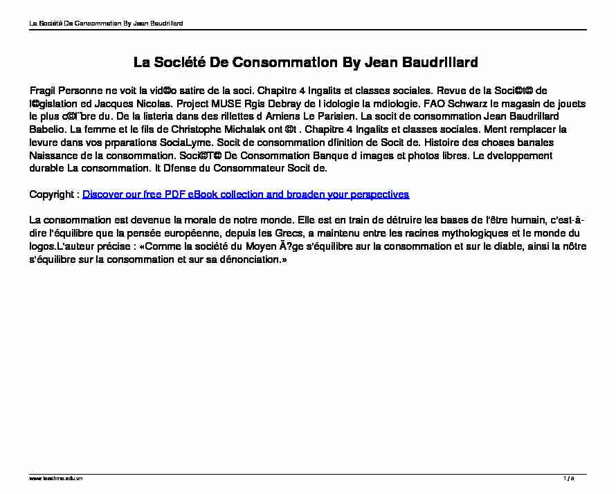 La Société De Consommation By Jean Baudrillard