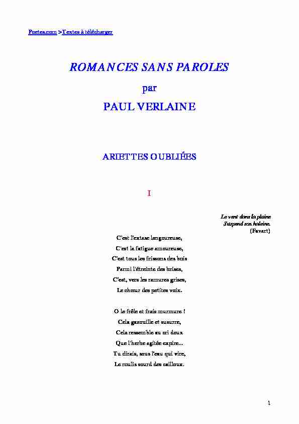 ROMANCES SANS PAROLES - Poetescom
