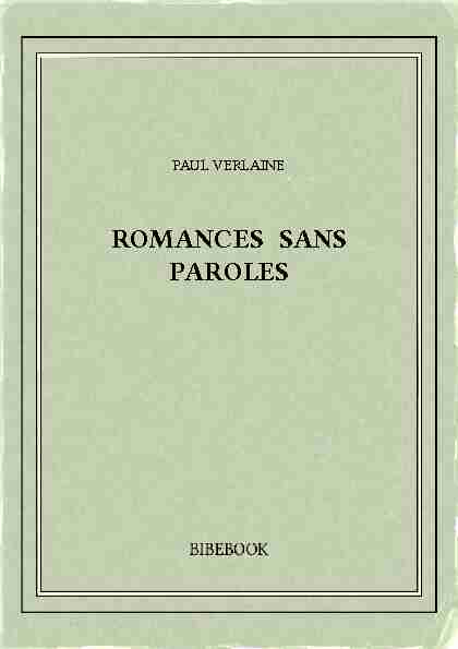 ROMANCES SANS PAROLES - Bibebook