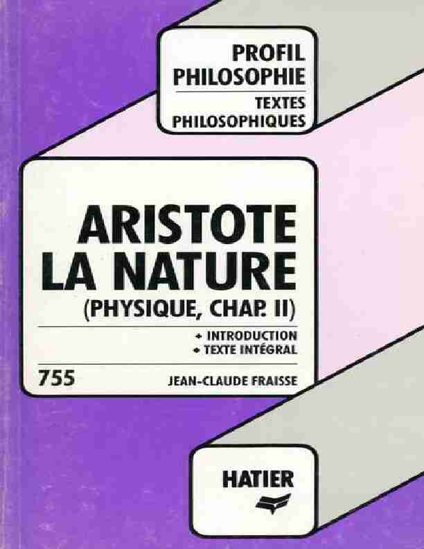 Aristote - La nature (Physique chap. II)