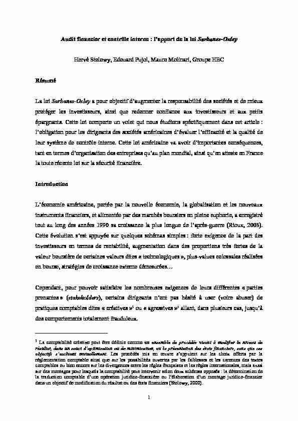[PDF] Audit financier et contrôle interne – Lapport de la loi Sarbanes-Oxley