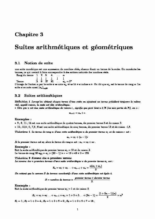Chapitre 3 - Suites arithmétiques et géométriques