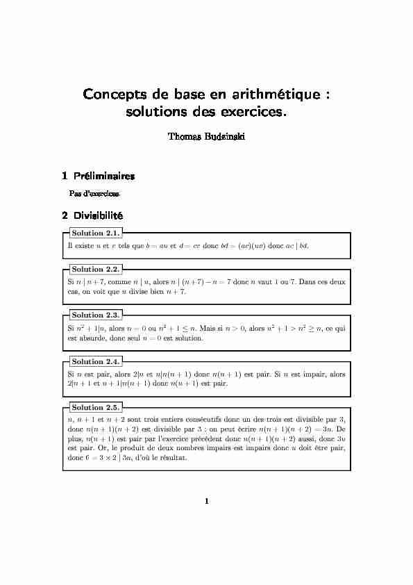 [PDF] Concepts de base en arithmétique : solutions des exercices