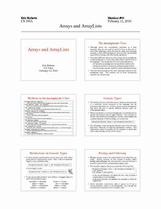 Arrays and ArrayLists - Stanford University