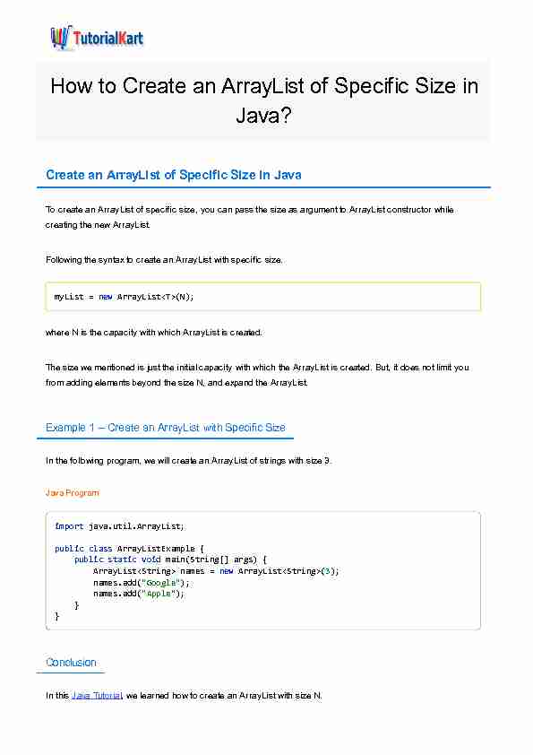 How to Create an ArrayList of Specific Size in Java?