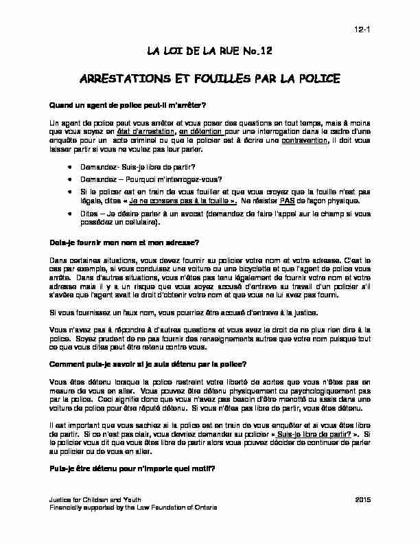 ARRESTATIONS ET FOUILLES PAR LA POLICE - JFCY