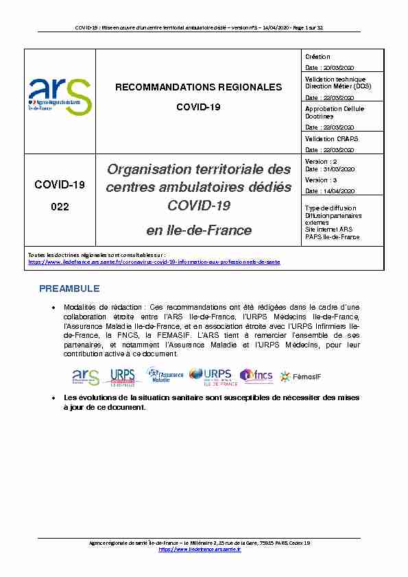 Organisation territoriale des centres ambulatoires dédiés COVID-19