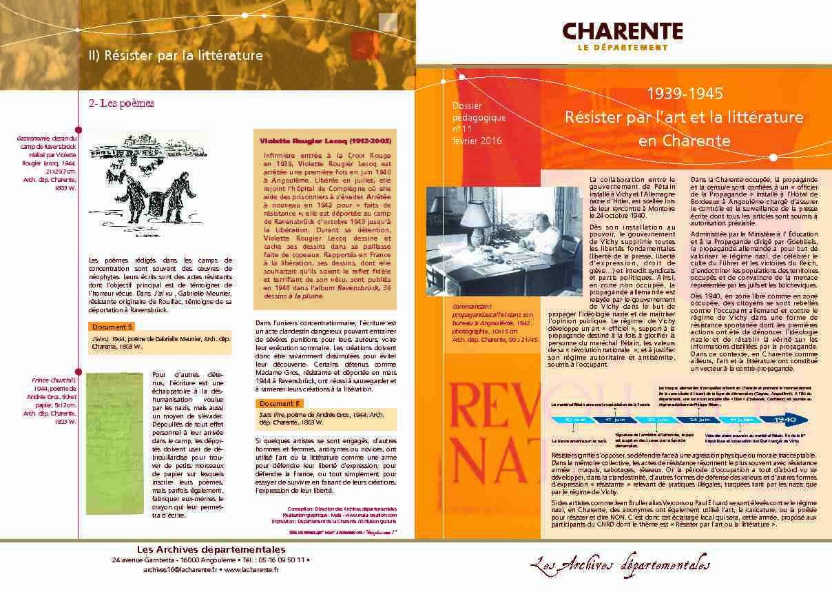 1939-1945 Résister par l’art et la littérature en Charente