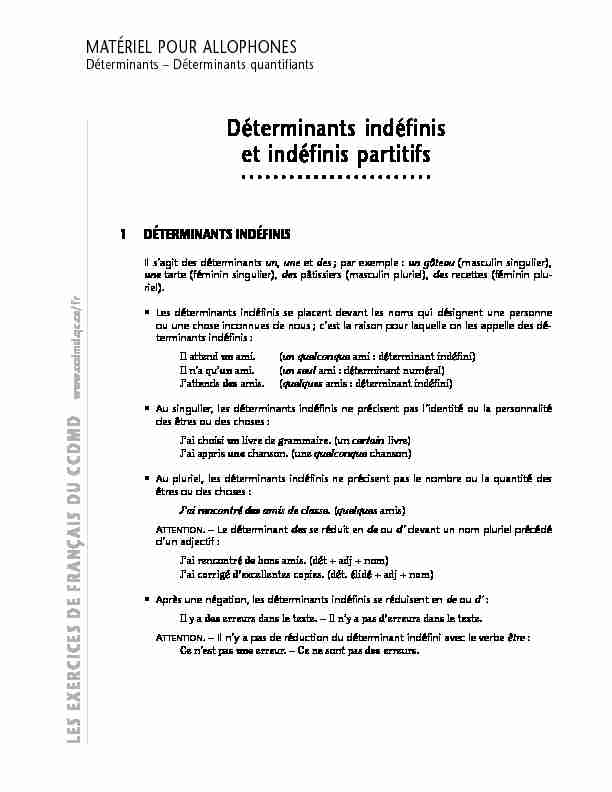 [PDF] Déterminants indéfinis et indéfinis partitifs - CCDMD