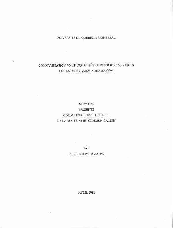 [PDF] Communication politique et réseaux  - Archipel UQAM