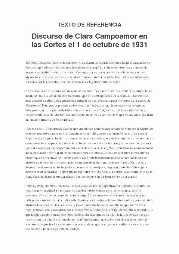 Texto de referencia Discurso de Clara Campoamor