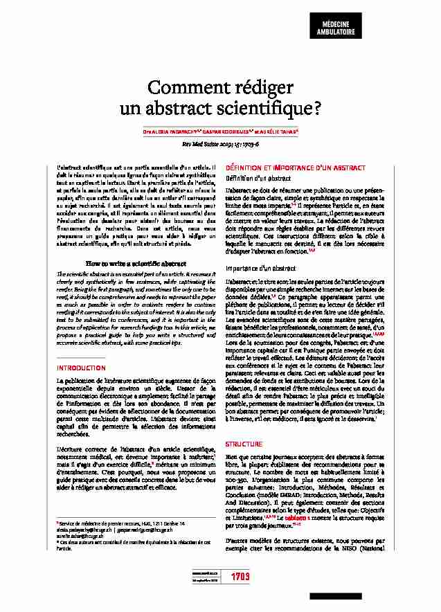 [PDF] Comment rédiger un abstract scientifique ? - CHUV