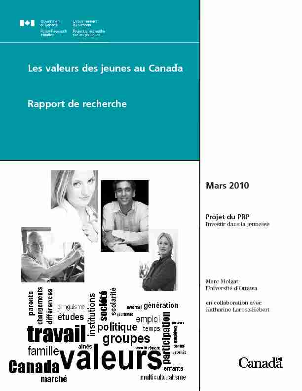 [PDF] Les valeurs des jeunes au Canada Rapport de recherche