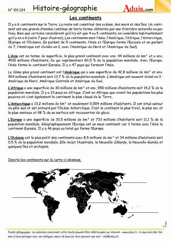 [PDF] Les Continents - Histoire-géographie - Aduis
