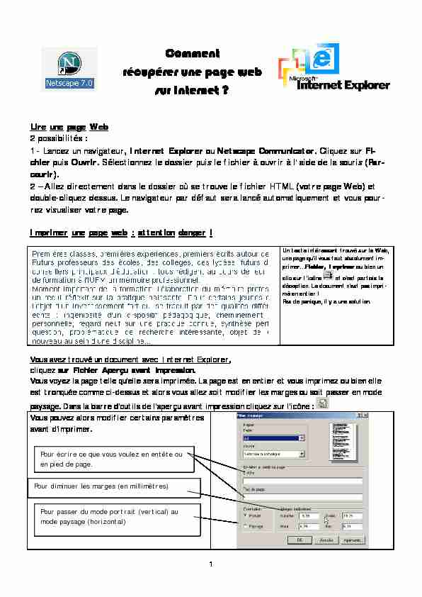 [PDF] Comment récupérer une page web sur Internet ? - Un site pour les PE