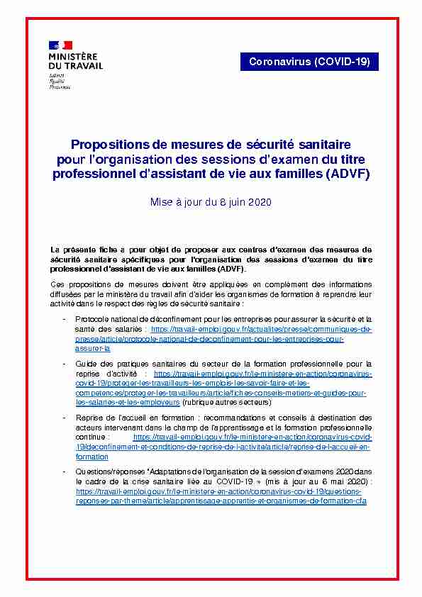 [PDF] Propositions de mesures de sécurité sanitaire pour lorganisation