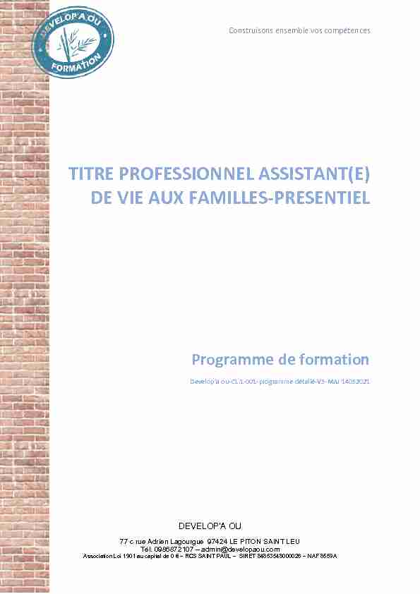 TITRE PROFESSIONNEL ASSISTANT(E) DE VIE AUX FAMILLES-PRESENTIEL