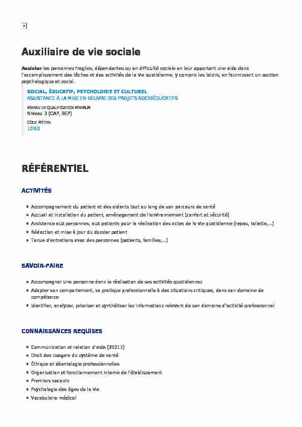 [PDF] Auxiliaire de vie sociale RÉFÉRENTIEL - ANFH - Guide des métiers