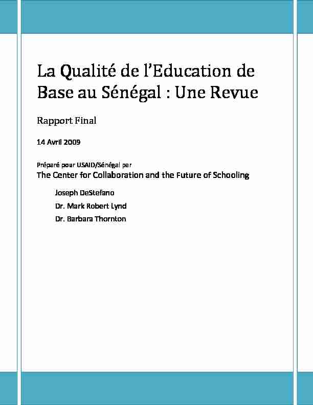 La Qualité de l’Education de Base au Sénégal : Une Revue
